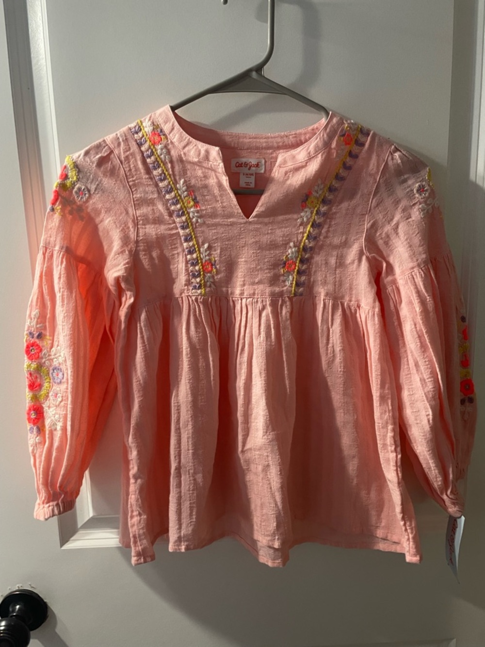 Cat & Jack Peach Embroidered Long-Sleeve Peasant Blouse